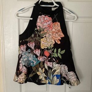 KEEPSAKE Floral Halter Top - Black with Multicolor Flowers Size M